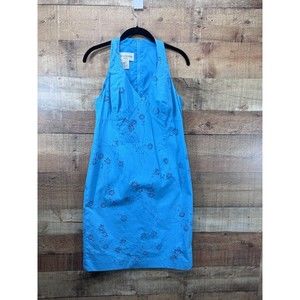 Evan Picone Floral Eyelet Halter Dress Blue Size 6